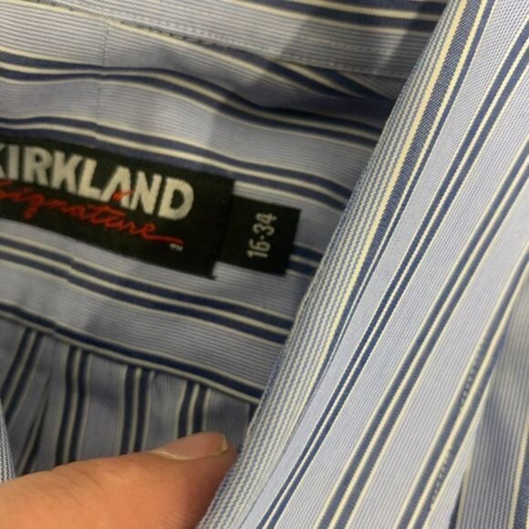 Kirkland Signature Mens Non-Iron Long Sleeve Dress Shirt 16 Blue & White Striped - Picture 6 of 10